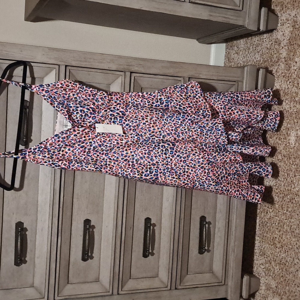 Piink leopard print, spaghetti strap, ruffle dress